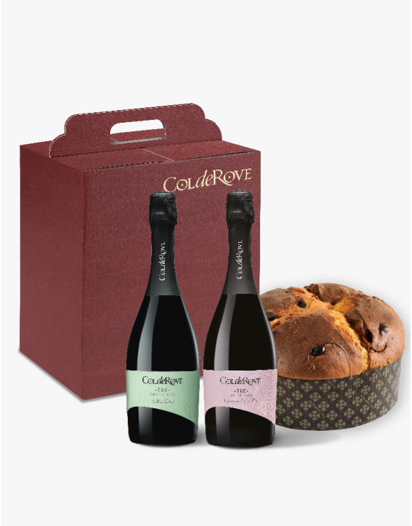 Bauletto 2 bottiglie Spumante TRE e Panettone Artigianale Muzzi